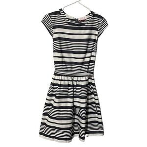 Betsey Johnson Navy & White Striped Dress w/Cap Sleeves & Tie Belt